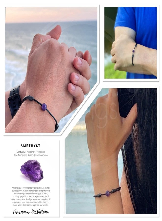 Luck Strings Gemstone Bead Wax Cord Bracelet for Men Women Unisex - Lapis Lazuli Carnelian Tigers Eye Black Tourmaline Rose Quartz Clear Quartz Amethyst Aventurine Beaded Bracelets (Amethyst) - Image 4